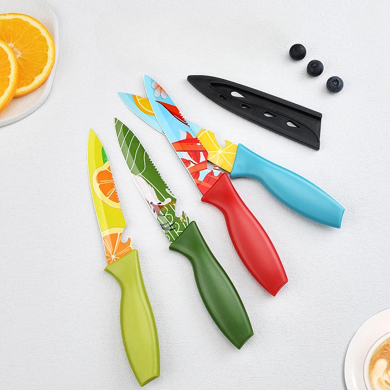 Stainless steel printed fruit knife,household peeler knife portable knife tool,stainless steel small knife melon and fruit knife