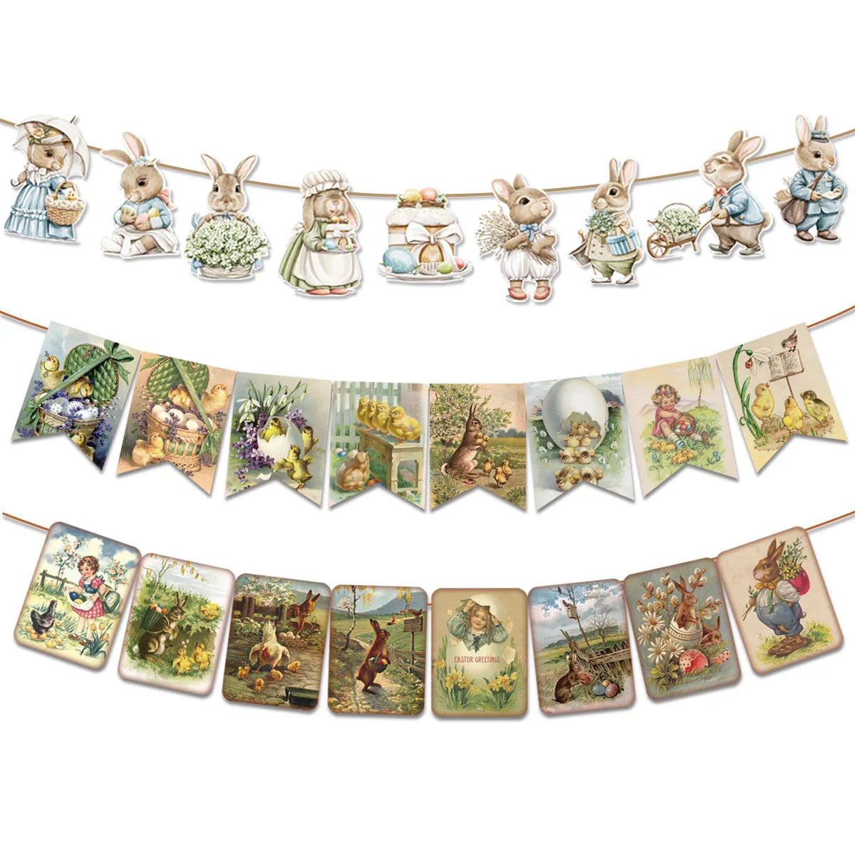 1 Set Retro Easter Bunny Rabbit Banners Spring Bunting for Home Happy Easter Party Garland Boys Girls Birthday Party Decoration
