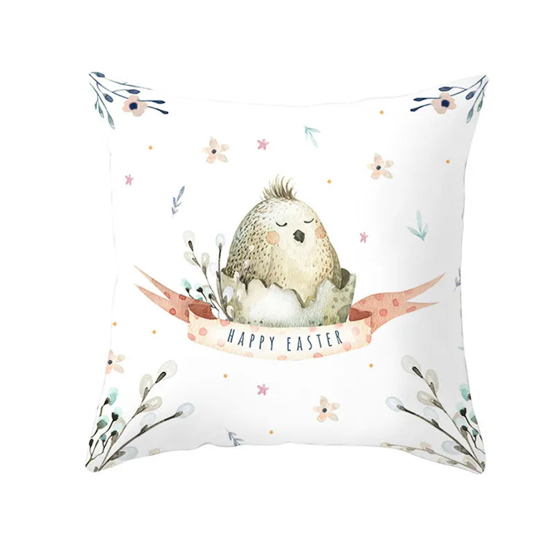 Happy Easter Word Pillow Cover Cute Bunny Cushion Cover Garland Print Pillowcase