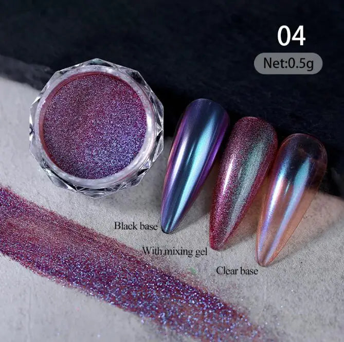 1 Jars Brown Magic Mirror Nails Powder Holographic Laser Glitte Chameleon Auroras Pigment Manicure Rubbing Nail Art Chrome Dust