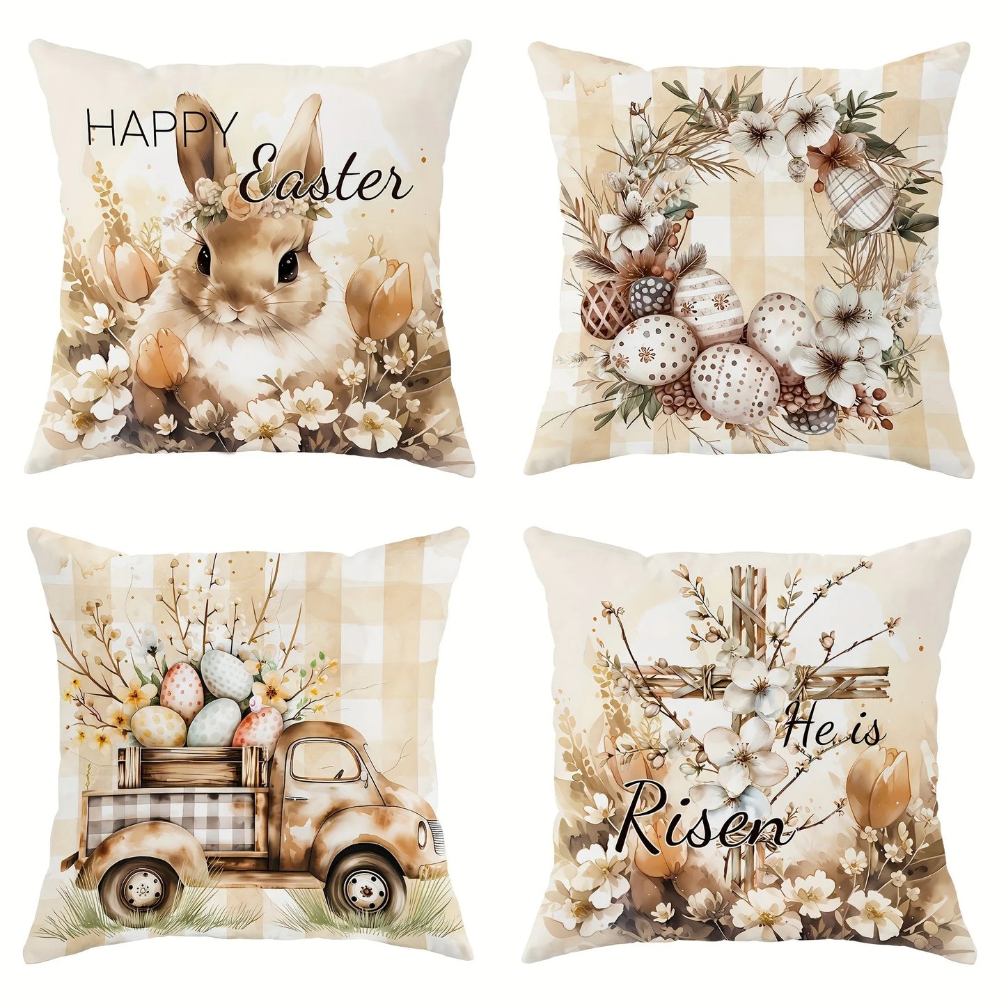 Happy Easter decoration pillow cover Rabbit flower truck and Egg pattern design Sofa cushion cover home room decoration