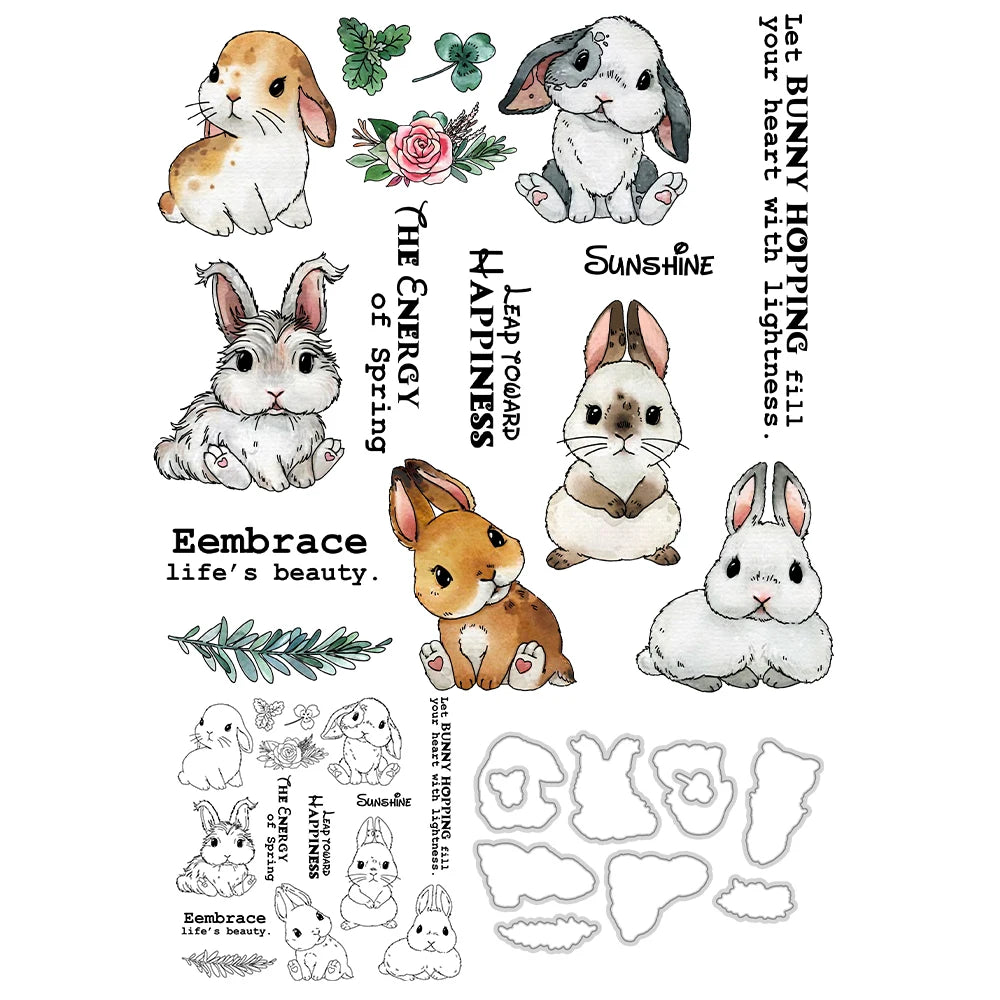 Mangocraft Cute Easter Series Rabbits Bunny Cutting Dies Clear Stamp DIY Scrapbooking Metal Dies Silicone Stamp For Cards Albums