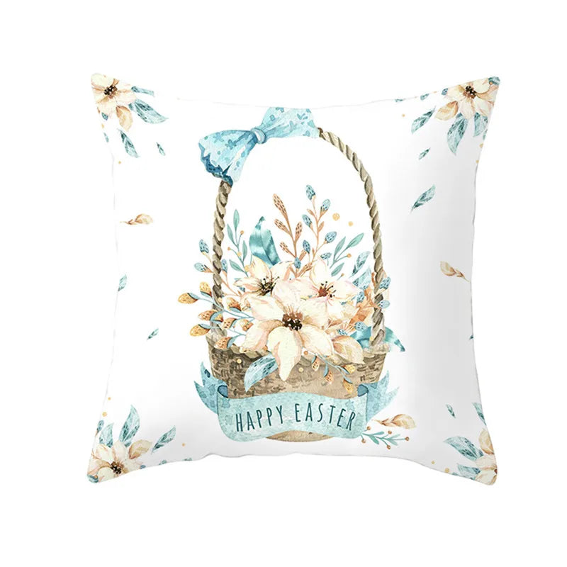 Happy Easter Word Pillow Cover Cute Bunny Cushion Cover Garland Print Pillowcase
