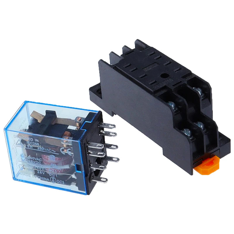 10Set MY2P HH52P MY2NJ 12V 24V DC / 110V 220V AC coil general purpose DPDT micro mini relay with socket base