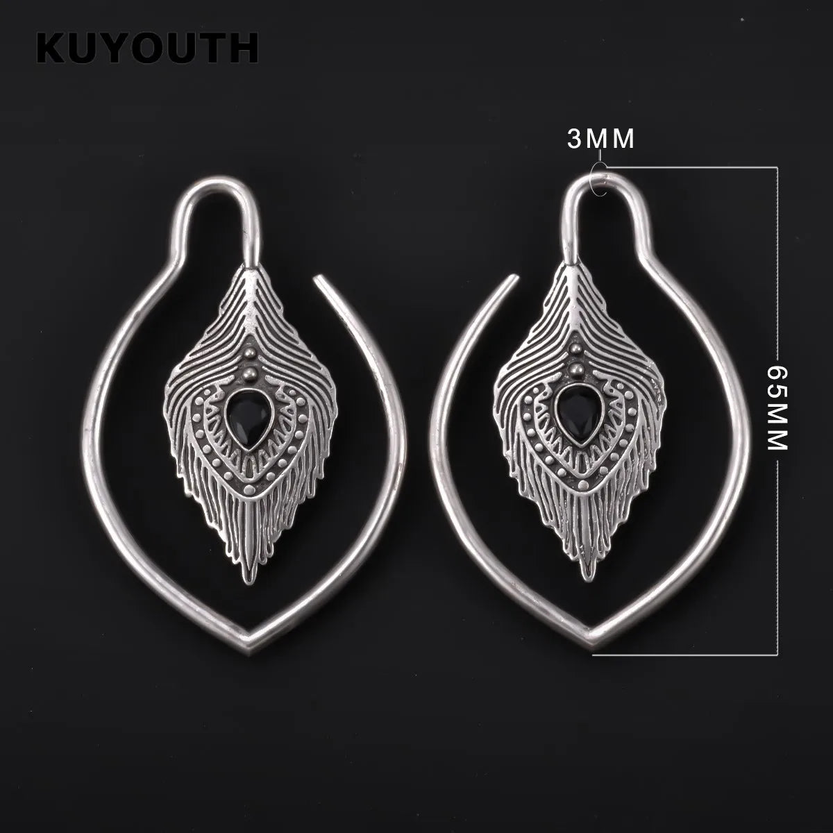 KUYOUTH Ear Hanger Weight Vintage Leaves Gauges Expanders Copper Earring Body Piercing Jewelry 2PCS