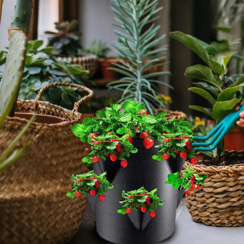 Strawberry Planting Bag Strawberry Planter Plant Bag For Outdoor With 6 Side Grow Pocket 7 Gallon Garden Planting Pots Non-Woven