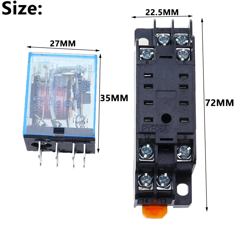 10Set MY2P HH52P MY2NJ 12V 24V DC / 110V 220V AC coil general purpose DPDT micro mini relay with socket base