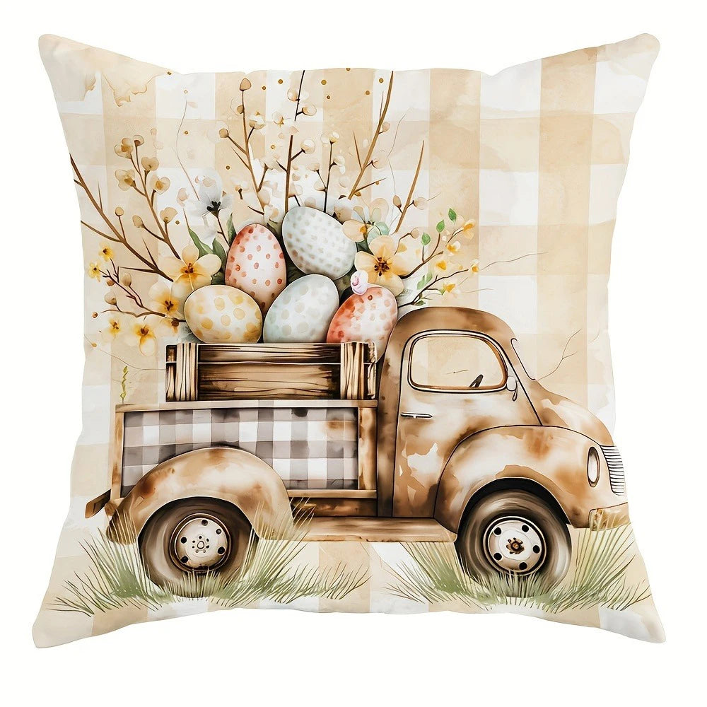 Happy Easter decoration pillow cover Rabbit flower truck and Egg pattern design Sofa cushion cover home room decoration