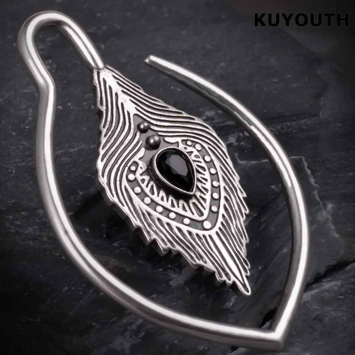 KUYOUTH Ear Hanger Weight Vintage Leaves Gauges Expanders Copper Earring Body Piercing Jewelry 2PCS