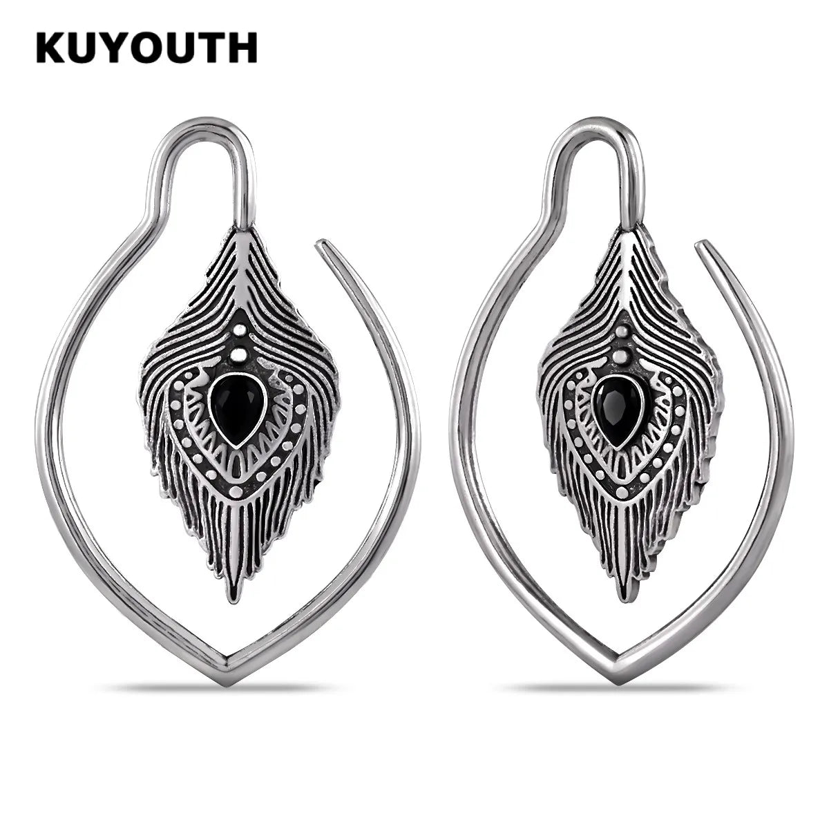 KUYOUTH Ear Hanger Weight Vintage Leaves Gauges Expanders Copper Earring Body Piercing Jewelry 2PCS