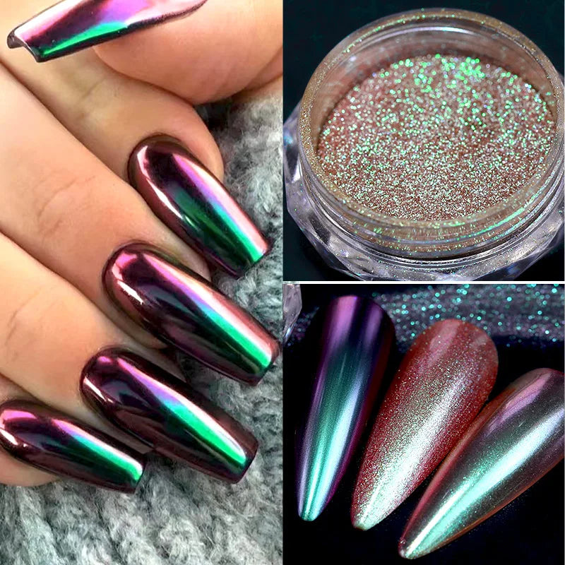 1 Jars Brown Magic Mirror Nails Powder Holographic Laser Glitte Chameleon Auroras Pigment Manicure Rubbing Nail Art Chrome Dust