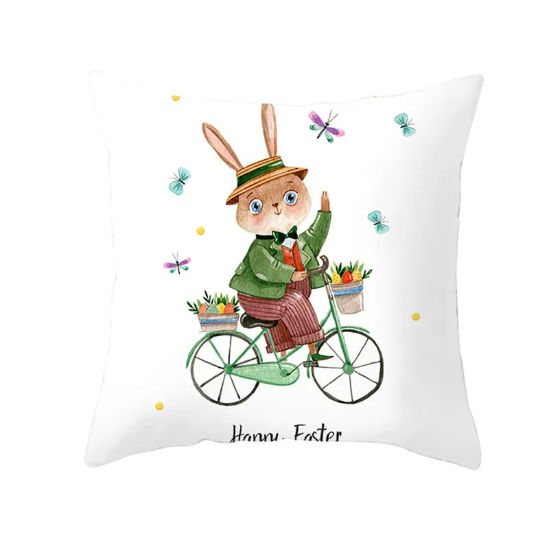 Happy Easter Word Pillow Cover Cute Bunny Cushion Cover Garland Print Pillowcase