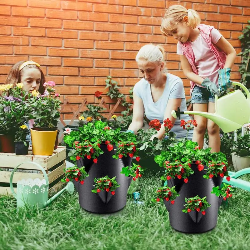 Strawberry Planting Bag Strawberry Planter Plant Bag For Outdoor With 6 Side Grow Pocket 7 Gallon Garden Planting Pots Non-Woven