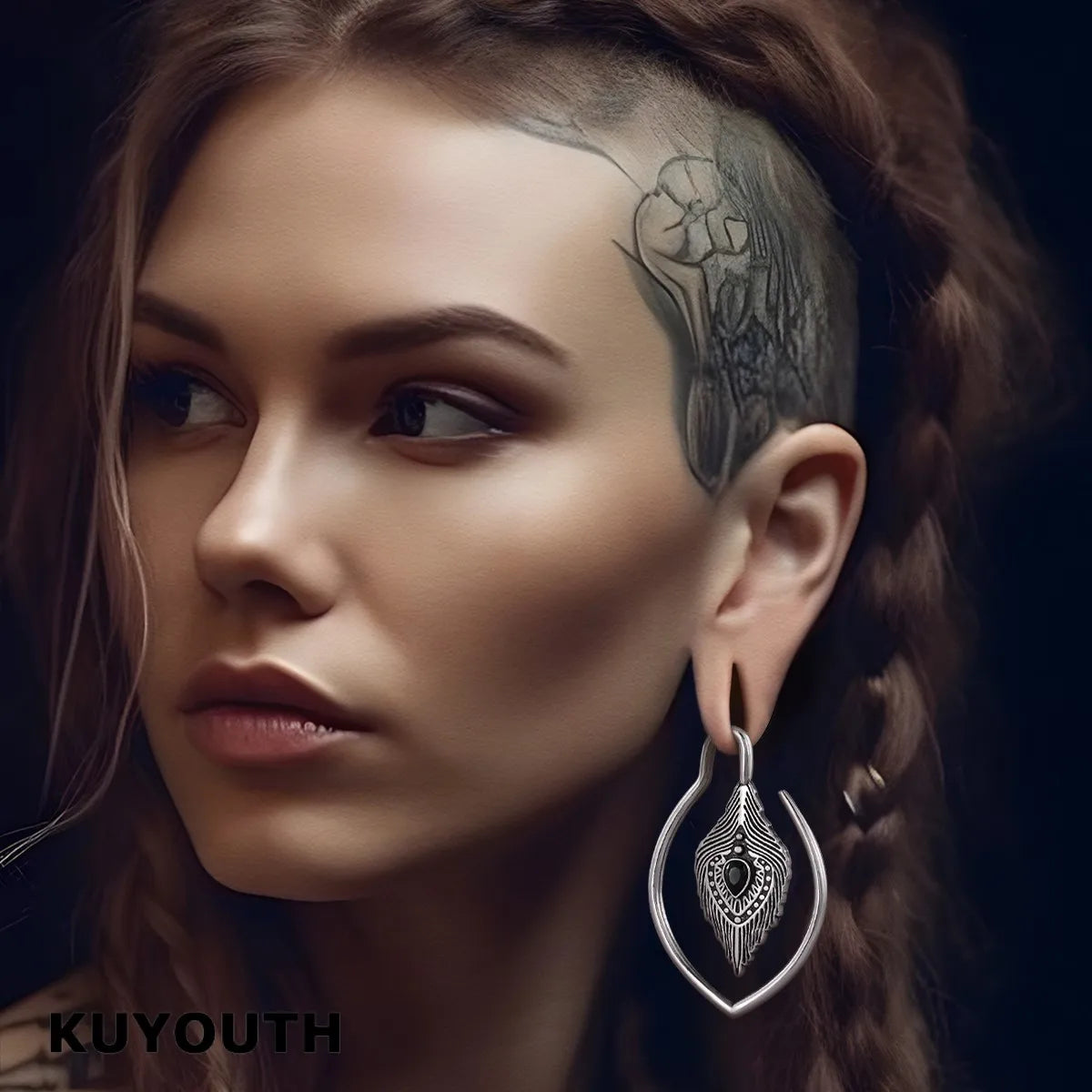 KUYOUTH Ear Hanger Weight Vintage Leaves Gauges Expanders Copper Earring Body Piercing Jewelry 2PCS