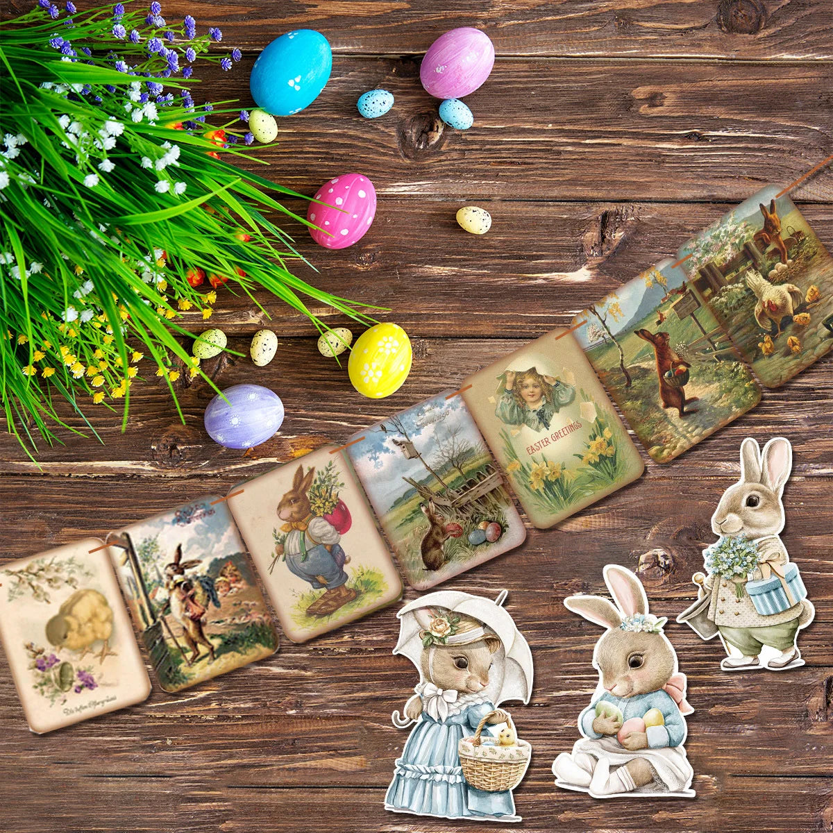 1 Set Retro Easter Bunny Rabbit Banners Spring Bunting for Home Happy Easter Party Garland Boys Girls Birthday Party Decoration