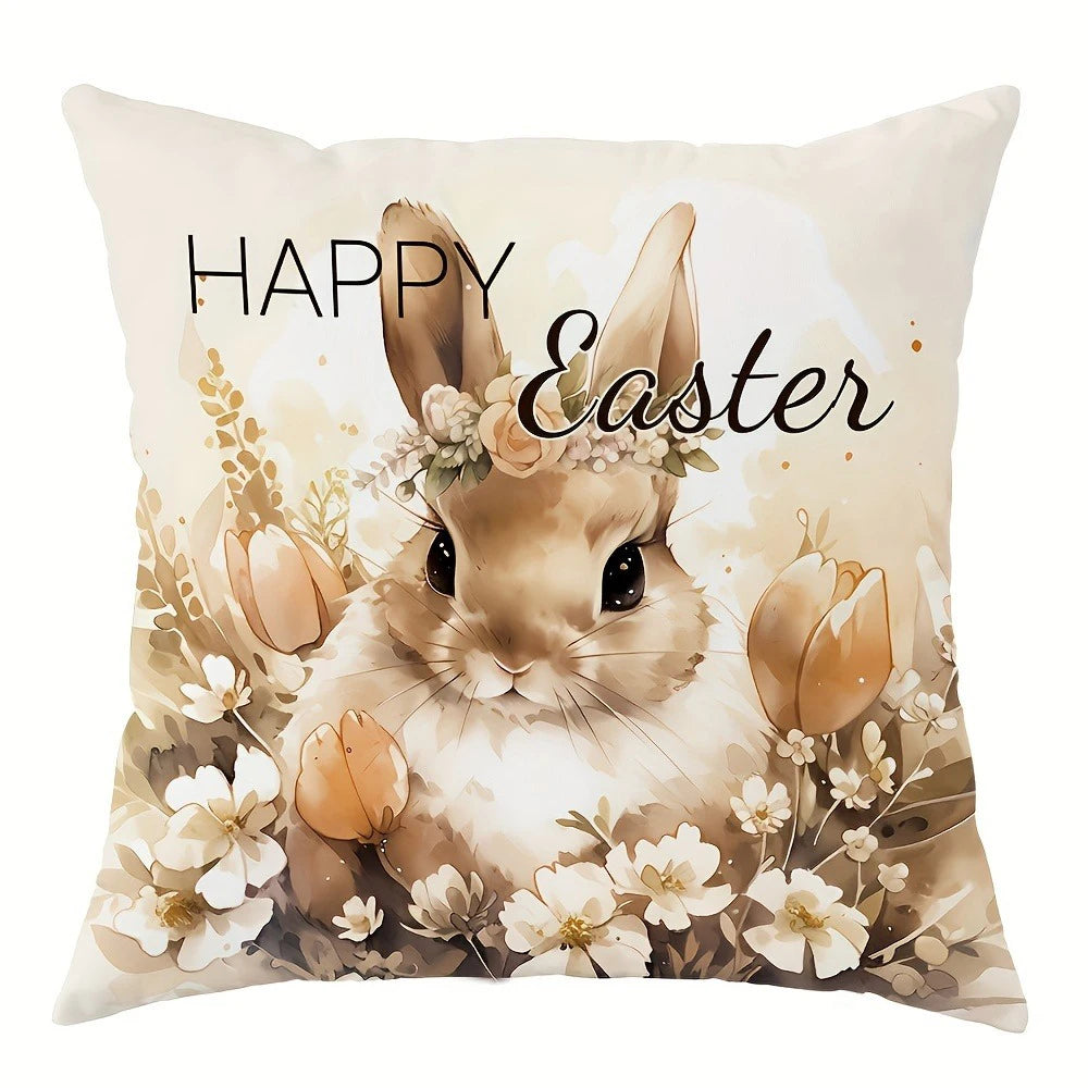Happy Easter decoration pillow cover Rabbit flower truck and Egg pattern design Sofa cushion cover home room decoration