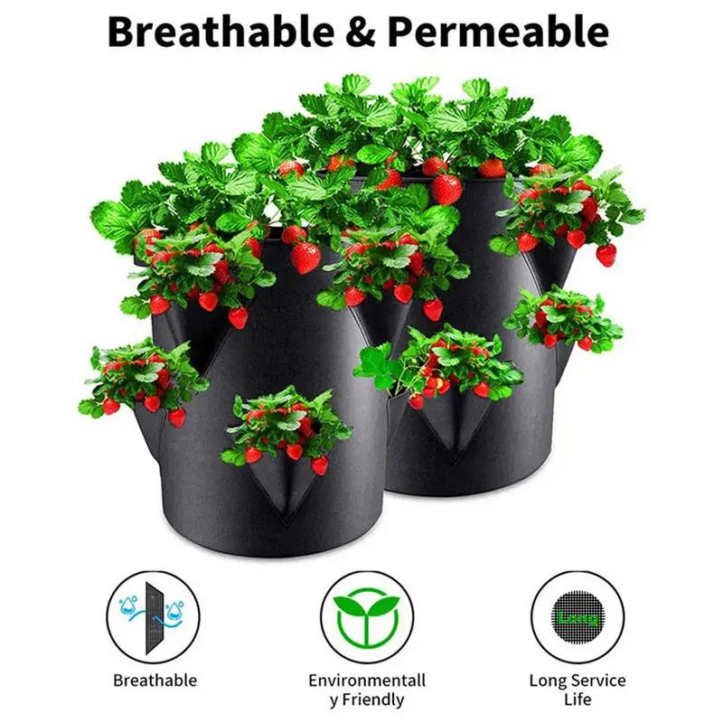Strawberry Planting Bag Strawberry Planter Plant Bag For Outdoor With 6 Side Grow Pocket 7 Gallon Garden Planting Pots Non-Woven