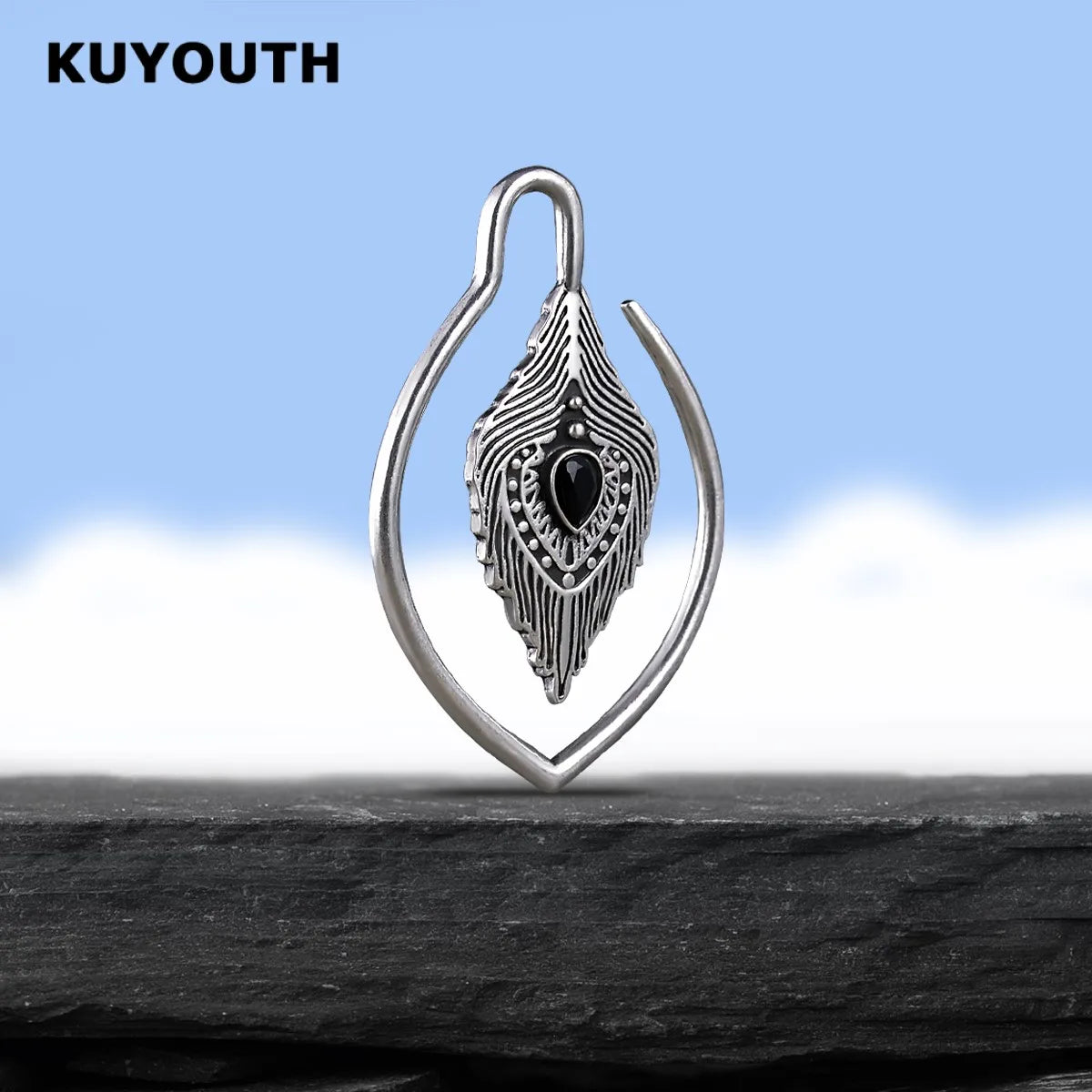 KUYOUTH Ear Hanger Weight Vintage Leaves Gauges Expanders Copper Earring Body Piercing Jewelry 2PCS