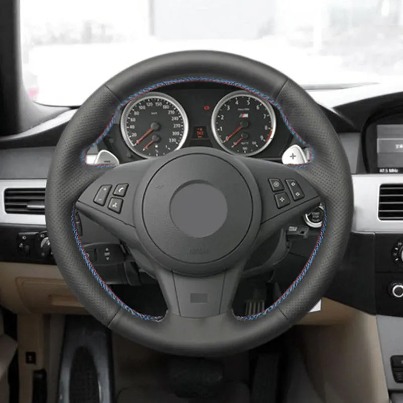 Car Accessories Steering Wheel Cover Leather Trim For BMW 5 6 Series E60 E61 Touring 530d 545i E63 Coupe E64 630i 650i 2003-2010