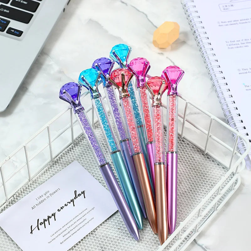 12Pcs  Crystal Diamond Gel Pen Diamond Ballpoint Pens Prize Office Student Writing Stationery