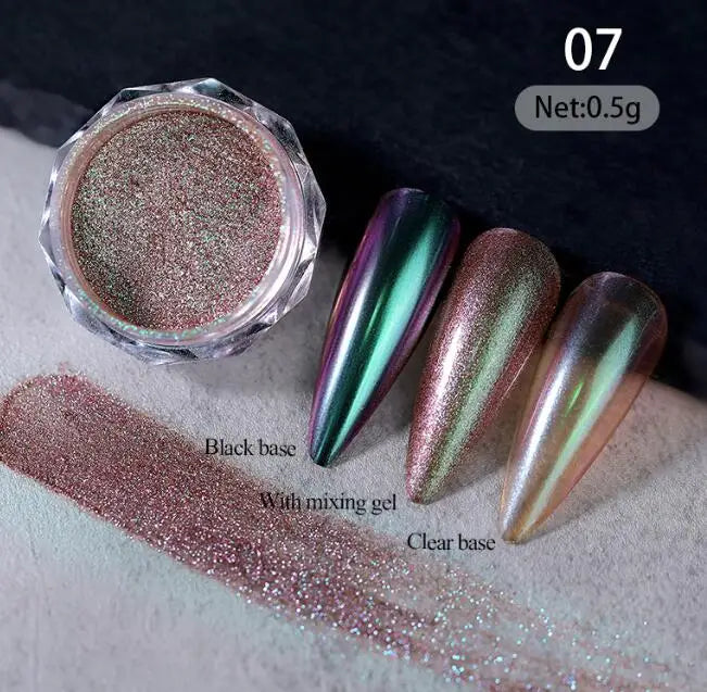 1 Jars Brown Magic Mirror Nails Powder Holographic Laser Glitte Chameleon Auroras Pigment Manicure Rubbing Nail Art Chrome Dust