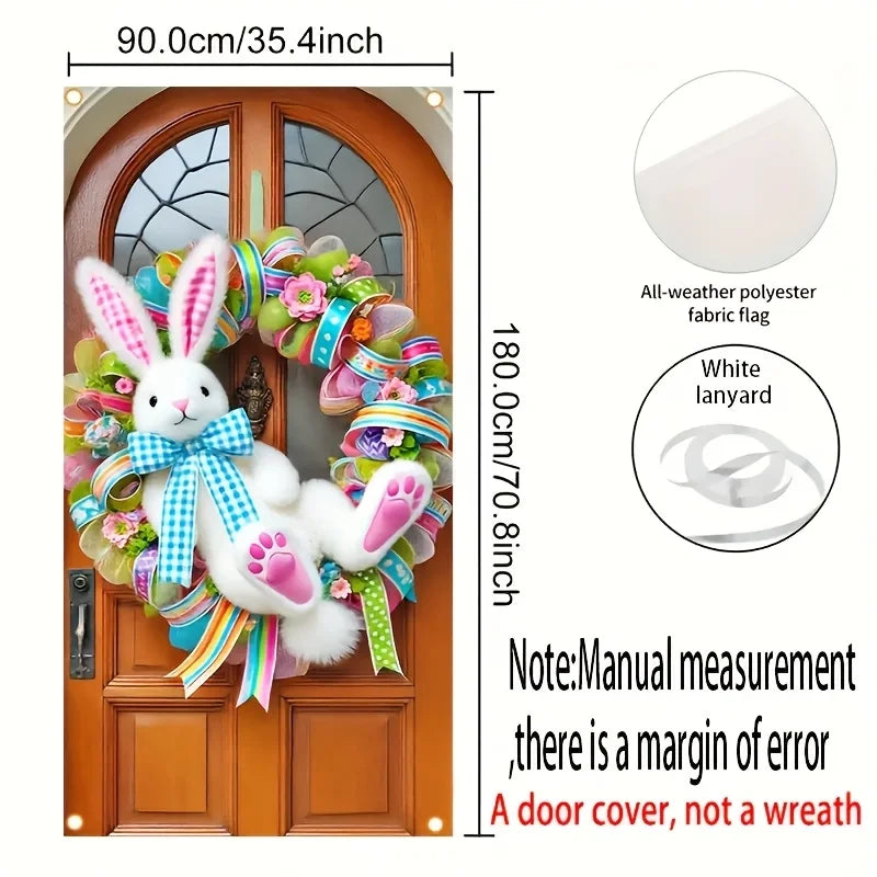 1PC, HEGO Easter Bunny Garland - Polyester simulated plush rabbit door cover for indoor/outdoor spring holiday decorations