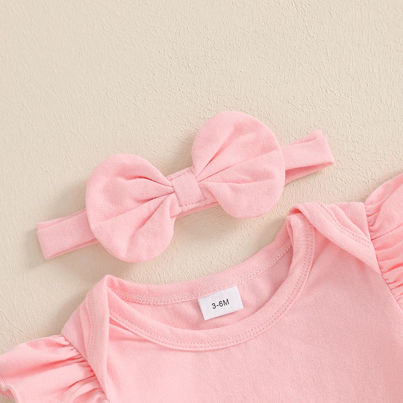 Adorable Baby Girl Easter Outfit with Bunny Applique Ruffle Romper Suspender Skirt and Bow Headband - 3 Piece Spring Set