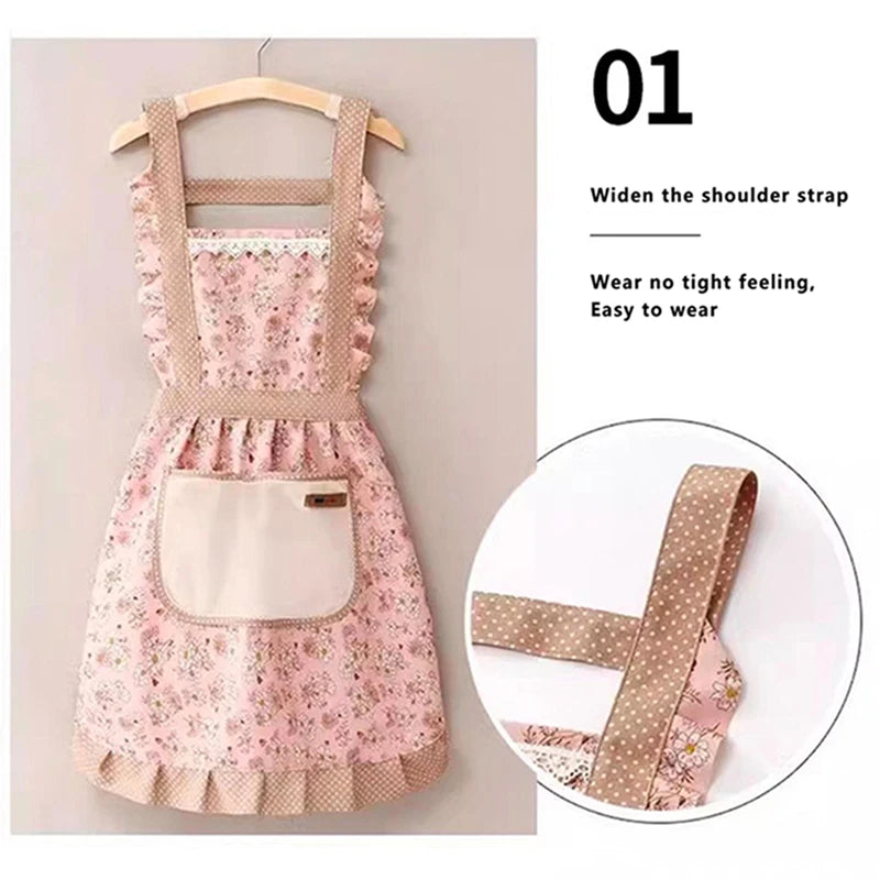 Easter Home Work Adjustable Apron Floral Print Cake Kitchen Cooking Women Girls Aprons with Pocket