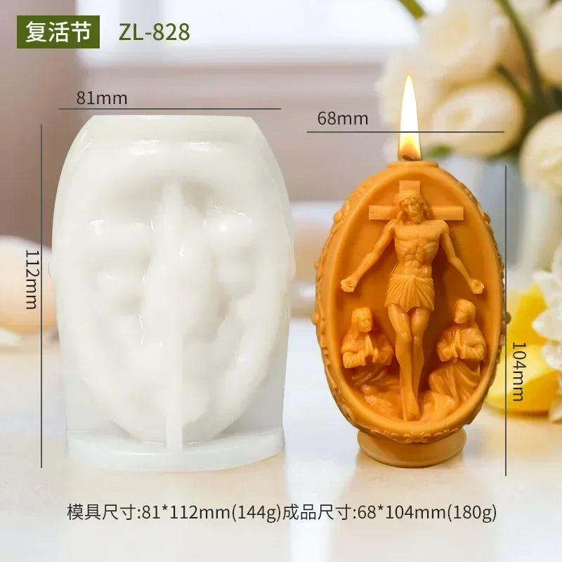 3D Easter Jesus Egg Candle Silicone Mold Virgin Mary Easter Egg Candle Mould Resin Cross Jesus Egg Gypsum Molds Easter Gift