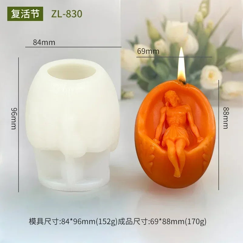 3D Easter Jesus Egg Candle Silicone Mold Virgin Mary Easter Egg Candle Mould Resin Cross Jesus Egg Gypsum Molds Easter Gift