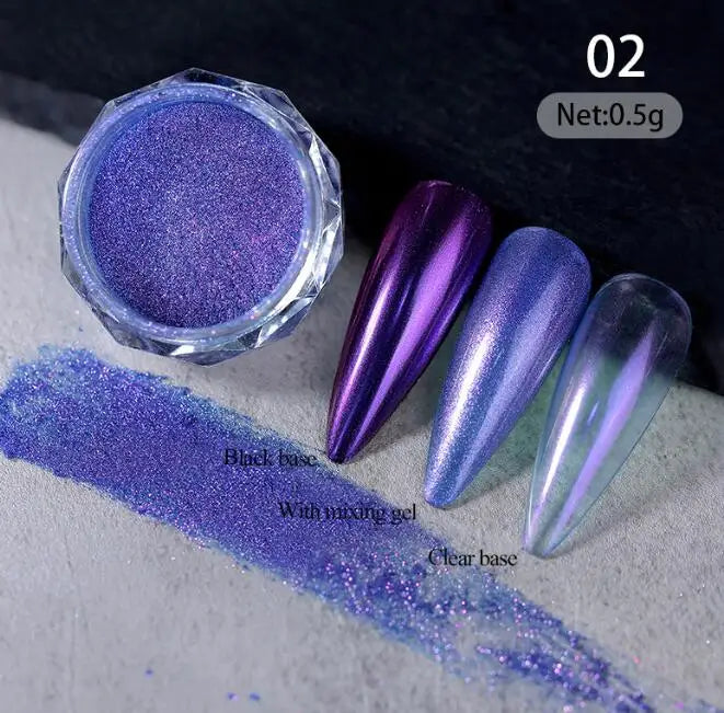 1 Jars Brown Magic Mirror Nails Powder Holographic Laser Glitte Chameleon Auroras Pigment Manicure Rubbing Nail Art Chrome Dust