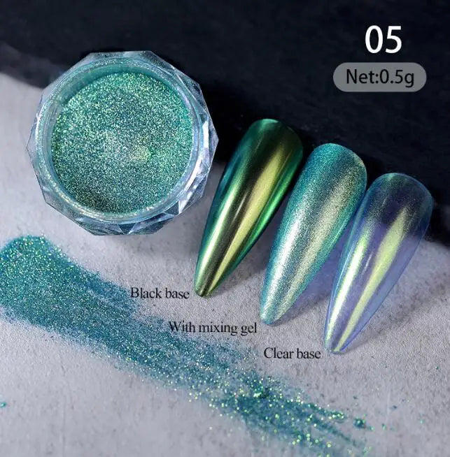 1 Jars Brown Magic Mirror Nails Powder Holographic Laser Glitte Chameleon Auroras Pigment Manicure Rubbing Nail Art Chrome Dust