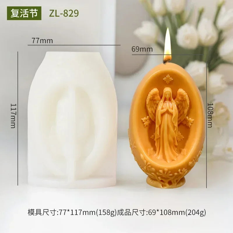 3D Easter Jesus Egg Candle Silicone Mold Virgin Mary Easter Egg Candle Mould Resin Cross Jesus Egg Gypsum Molds Easter Gift