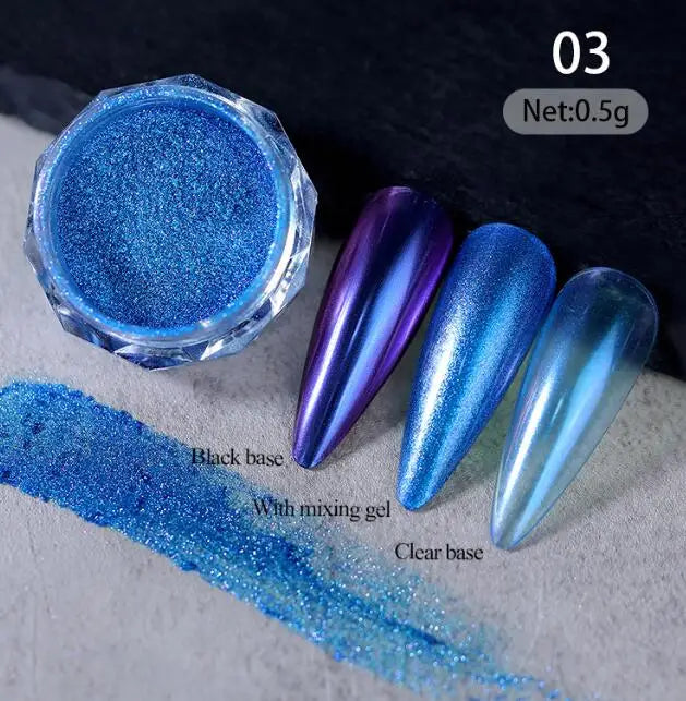 1 Jars Brown Magic Mirror Nails Powder Holographic Laser Glitte Chameleon Auroras Pigment Manicure Rubbing Nail Art Chrome Dust