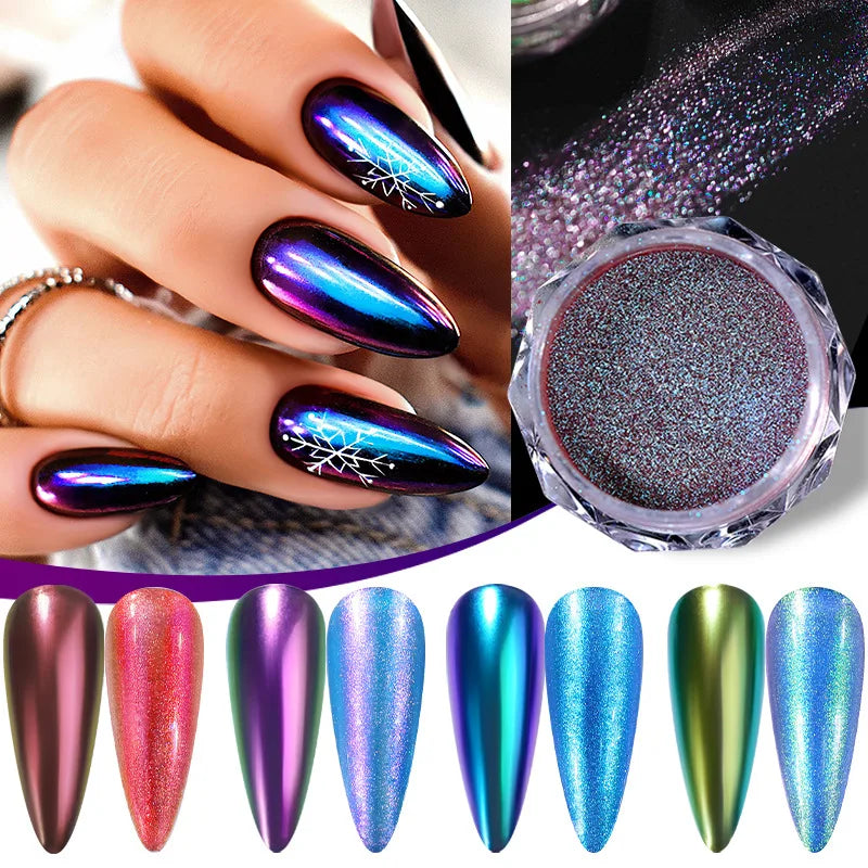 1 Jars Brown Magic Mirror Nails Powder Holographic Laser Glitte Chameleon Auroras Pigment Manicure Rubbing Nail Art Chrome Dust