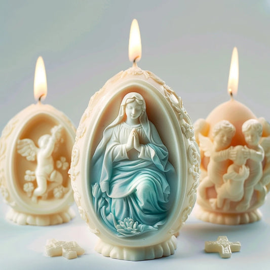 3D Easter Jesus Egg Candle Silicone Mold Virgin Mary Easter Egg Candle Mould Resin Cross Jesus Egg Gypsum Molds Easter Gift