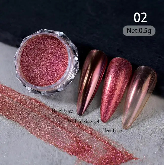1 Jars Brown Magic Mirror Nails Powder Holographic Laser Glitte Chameleon Auroras Pigment Manicure Rubbing Nail Art Chrome Dust