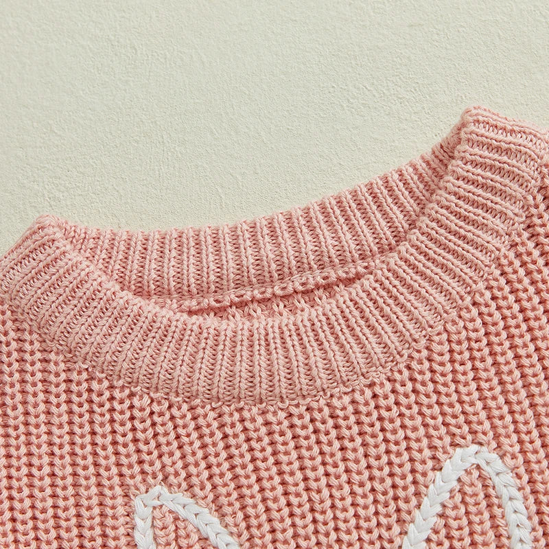Baby Girls Sweater Easter Clothes Rabbit Flower Embroidery Crew Neck Long Sleeve Pullovers Tops Toddlers Knitwears for 0-3Y