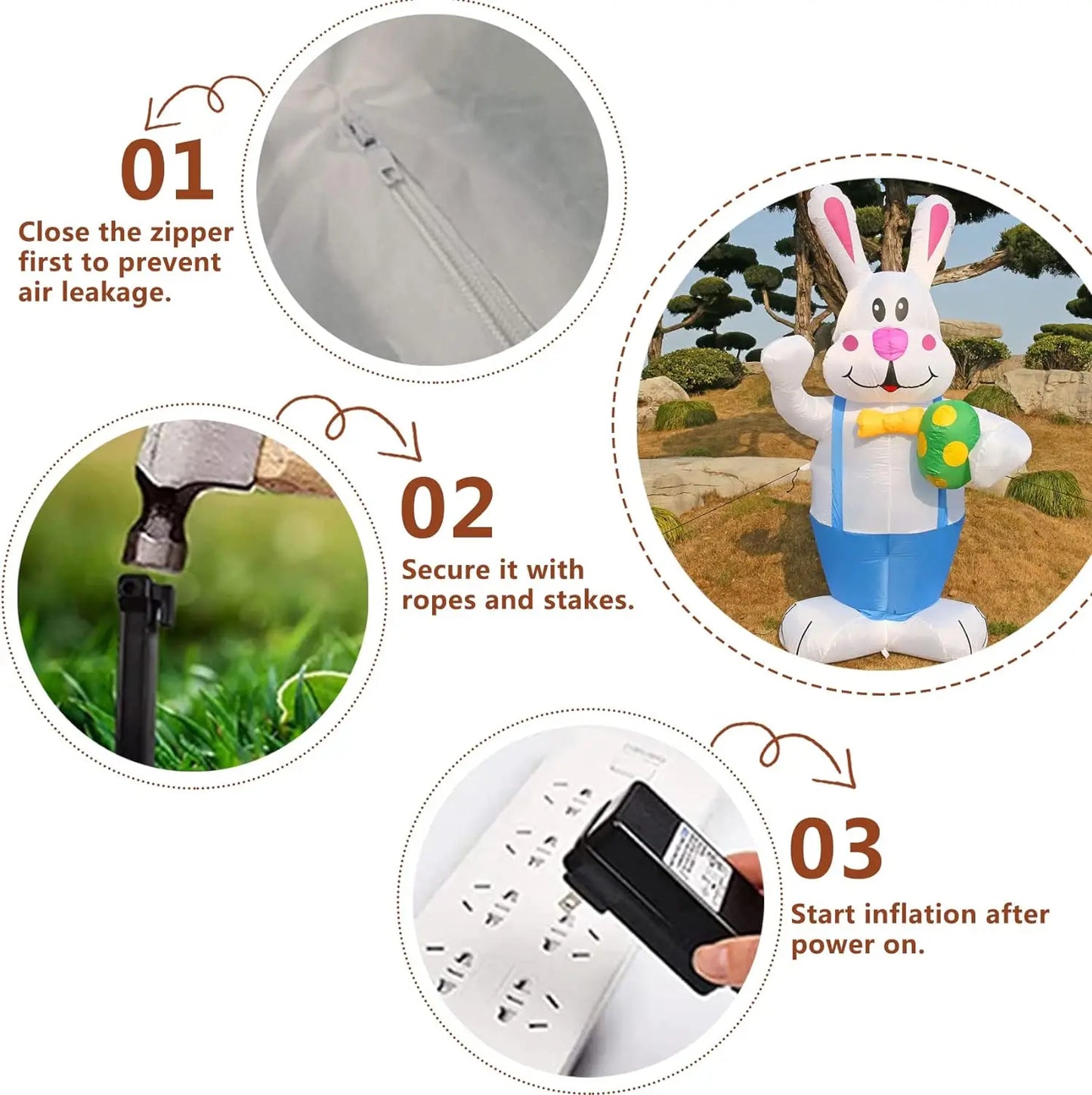 6.2FT Blue Bunny Inflatable Easter Inflatables Decorations LED Lights Blow Up Yard Decorations Indoor Outdoor Garden Decorations