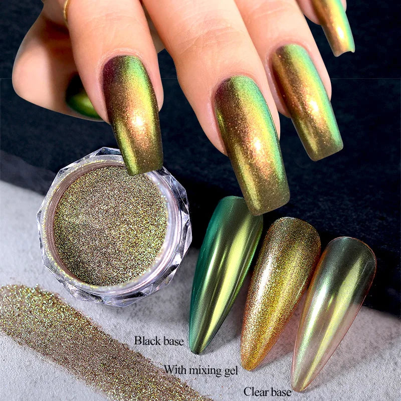 1 Jars Brown Magic Mirror Nails Powder Holographic Laser Glitte Chameleon Auroras Pigment Manicure Rubbing Nail Art Chrome Dust