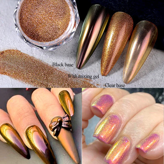 1 Jars Brown Magic Mirror Nails Powder Holographic Laser Glitte Chameleon Auroras Pigment Manicure Rubbing Nail Art Chrome Dust