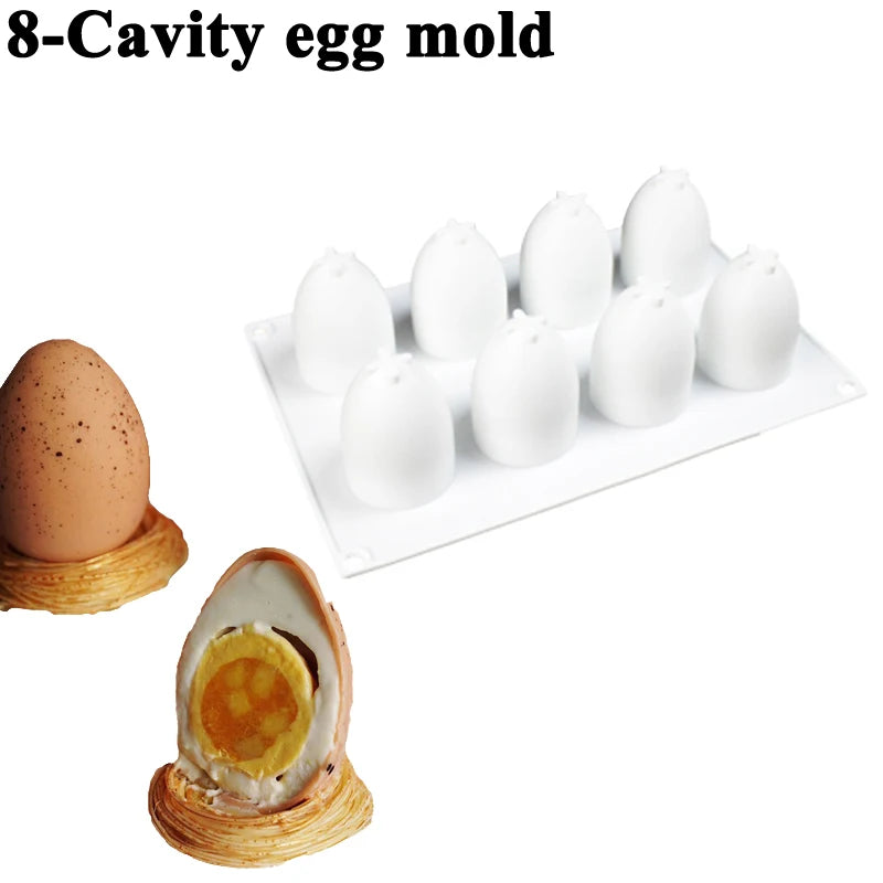 8 Cavity 3D Easter Egg Shape Silicone Cake Mold Chocolate Cake Mould Easter Egg Decoration French Mousse Decorating Tools