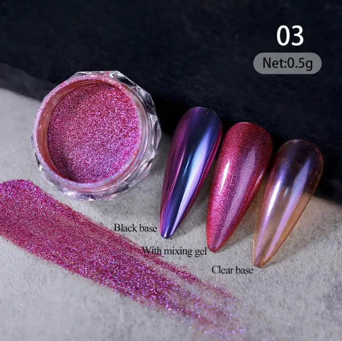 1 Jars Brown Magic Mirror Nails Powder Holographic Laser Glitte Chameleon Auroras Pigment Manicure Rubbing Nail Art Chrome Dust