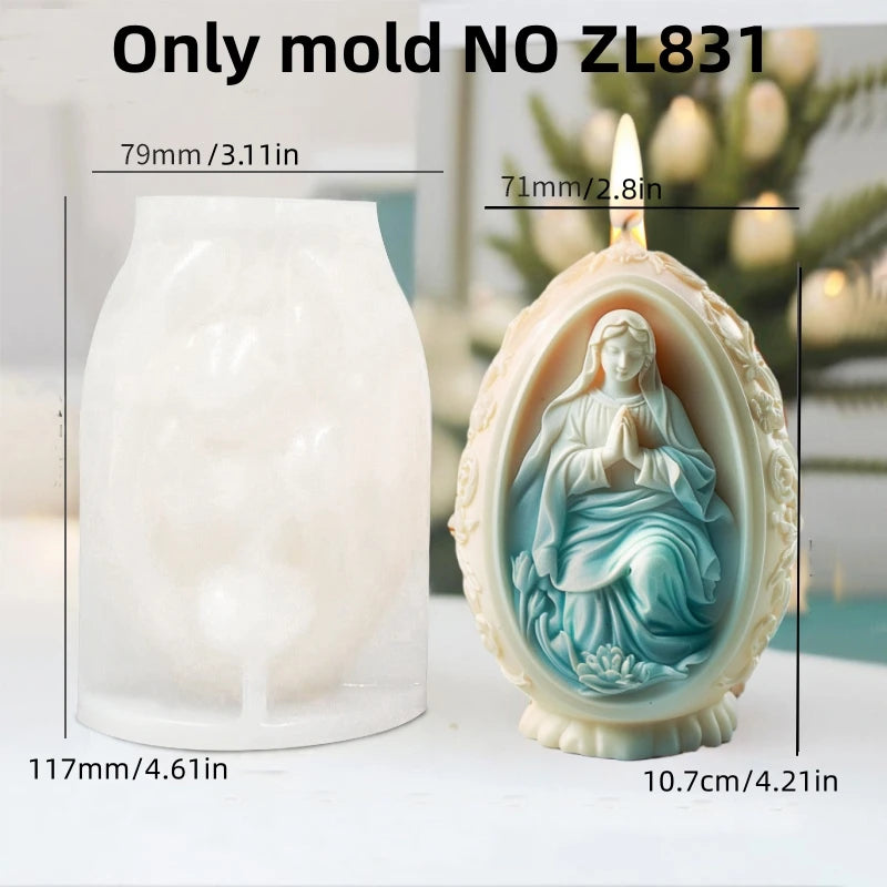 3D Easter Jesus Egg Candle Silicone Mold Virgin Mary Easter Egg Candle Mould Resin Cross Jesus Egg Gypsum Molds Easter Gift