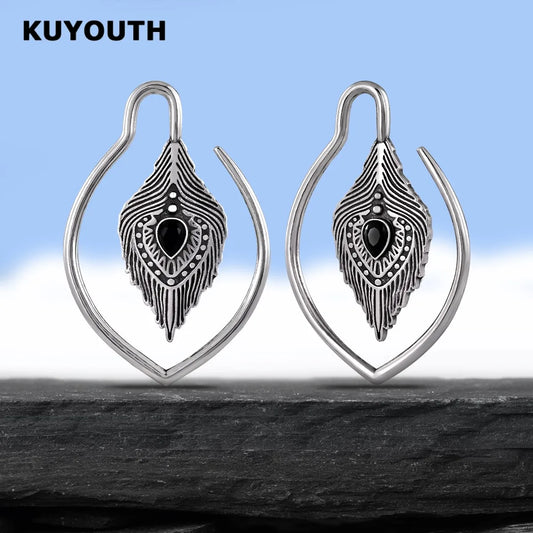 KUYOUTH Ear Hanger Weight Vintage Leaves Gauges Expanders Copper Earring Body Piercing Jewelry 2PCS