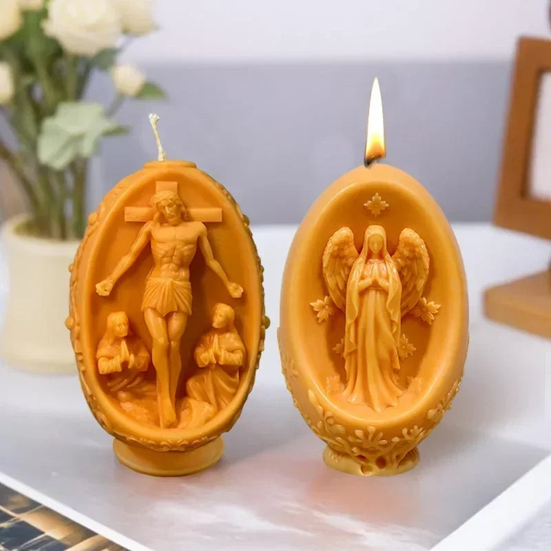 3D Easter Jesus Egg Candle Silicone Mold Virgin Mary Easter Egg Candle Mould Resin Cross Jesus Egg Gypsum Molds Easter Gift
