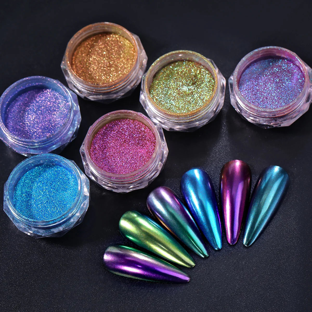 1 Jars Brown Magic Mirror Nails Powder Holographic Laser Glitte Chameleon Auroras Pigment Manicure Rubbing Nail Art Chrome Dust