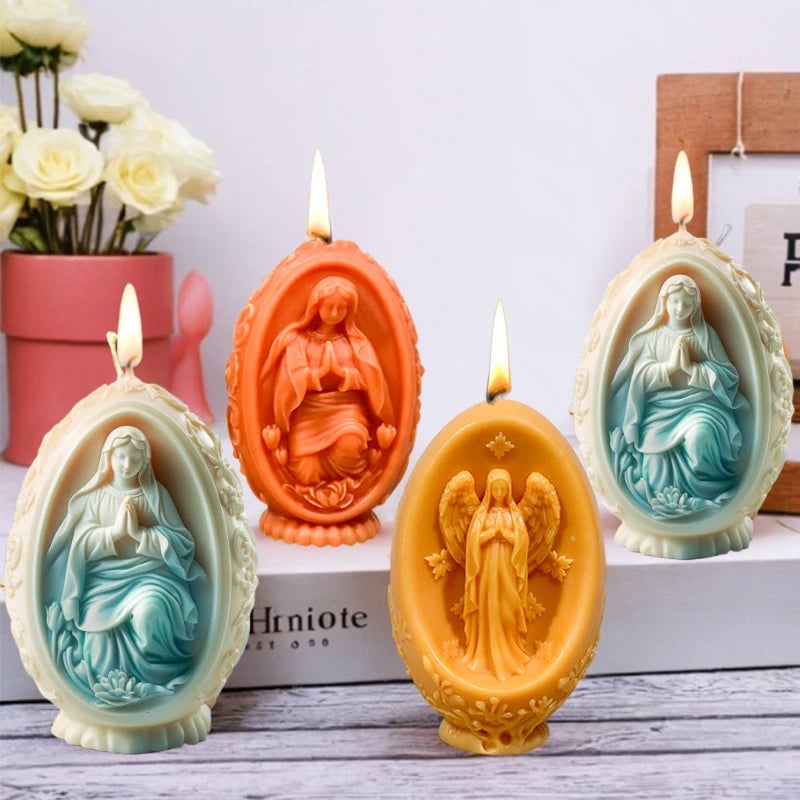 3D Easter Jesus Egg Candle Silicone Mold Virgin Mary Easter Egg Candle Mould Resin Cross Jesus Egg Gypsum Molds Easter Gift