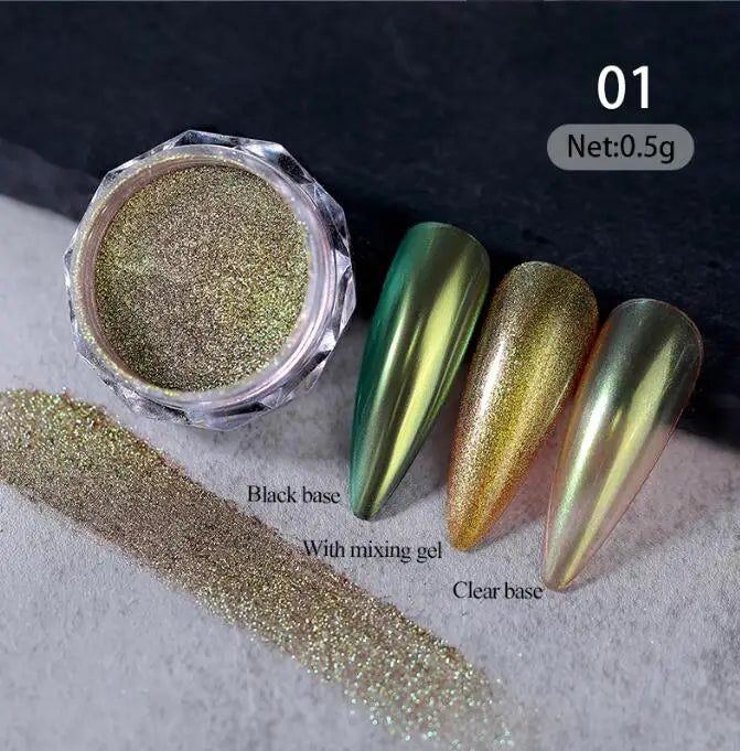 1 Jars Brown Magic Mirror Nails Powder Holographic Laser Glitte Chameleon Auroras Pigment Manicure Rubbing Nail Art Chrome Dust