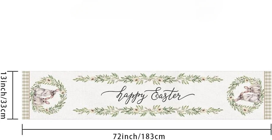 Easter Bunny Rabbit Leaf Floral Linen Table Runner Holiday Party Decor Spring Farmhouse Dining Table Runner Easter Decorations